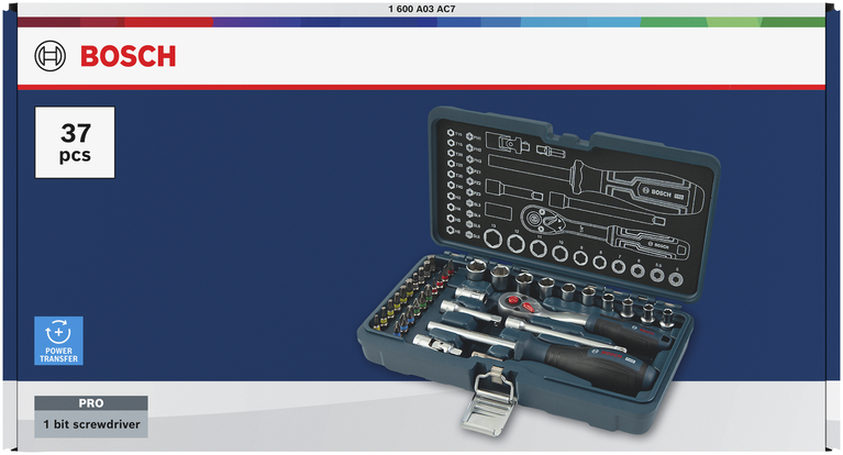 مجموعة مفاتيح ربط Bosch 1/4 بوصة، 37 قطعة في حقيبة حمل.